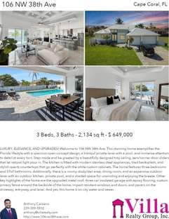 Printable PDF flyer of 106 NW 38th Ave, Cape Coral, Florida. 4 Photos & Short Description