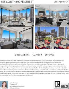 Printable PDF flyer of 655 South Hope Street, 1604. 4 Photos & Short Description