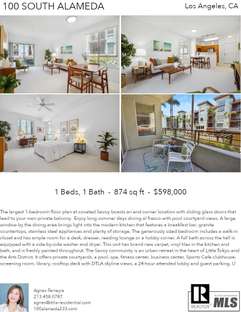 Printable PDF flyer of 100 South Alameda Street, 233. 4 Photos & Short Description