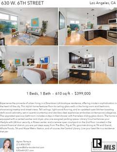 Printable PDF flyer of 630 W. 6th Street, 301. 4 Photos & Short Description