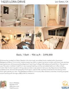 Printable PDF flyer of 14225 Lora Drive, 51. 4 Photos & Short Description