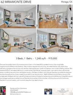 Printable PDF flyer of 62 Miramonte Drive, Moraga. 4 Photos & Short Description