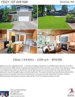 Printable PDF flyer of 15521 1st Ave NW, Shoreline WA 98177.. 4 Photos & Short Description