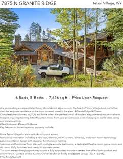 Printable PDF flyer of Majestic Ski Chalet at Teton Village. Main Photo & Short Description