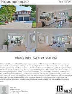Printable PDF flyer of 395 Morrish Road. 4 Photos & Short Description