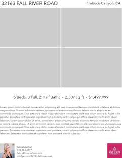 Printable PDF flyer of 32163 Fall River Road. 4 Photos & Short Description