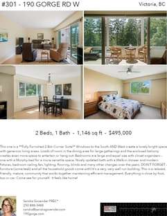 Printable PDF flyer of #301 - 190 Gorge Rd W. 4 Photos & Short Description