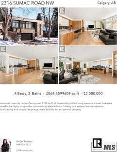 Printable PDF flyer of 2316 Sumac Road NW. 4 Photos & Short Description