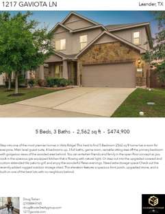 Printable PDF flyer of 1217 Gaviota Ln. Main Photo & Short Description