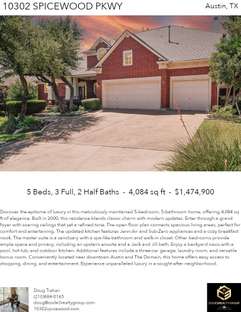 Printable PDF flyer of 10302 Spicewood Pkwy. Main Photo & Short Description