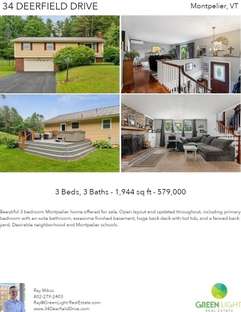 Printable PDF flyer of 34 Deerfield Drive. 4 Photos & Short Description
