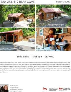 Printable PDF flyer of 320, 353 & 419 Bear Cove Circle. 4 Photos & Short Description