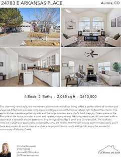 Printable PDF flyer of 24783 E Arkansas Place. 4 Photos & Short Description
