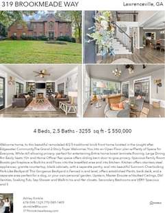 Printable PDF flyer of 319 Brookmeade Way. 4 Photos & Short Description