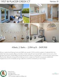 Printable PDF flyer of 1957 W Placer Creek Ct. 4 Photos & Short Description