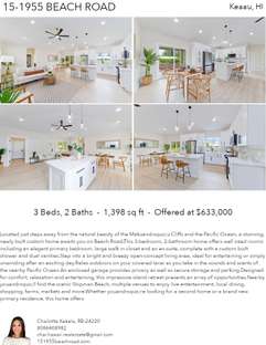Printable PDF flyer of 15-1955 Beach Road. 4 Photos & Short Description