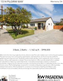 Printable PDF flyer of 1514 Pilgrim Way, Monrovia. Main Photo & Short Description