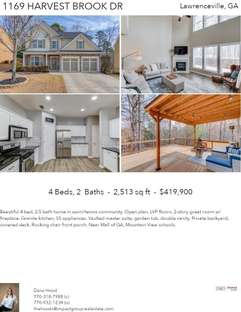 Printable PDF flyer of 1169 Harvest Brook Dr. 4 Photos & Short Description