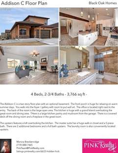 Printable PDF flyer of Black Oak Homes - Addison C Floor Plan. 4 Photos & Short Description