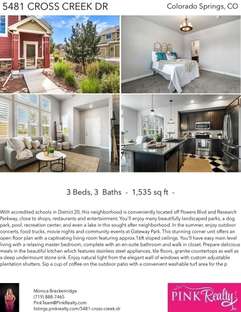 Printable PDF flyer of 5481 Cross Creek DR. 4 Photos & Short Description